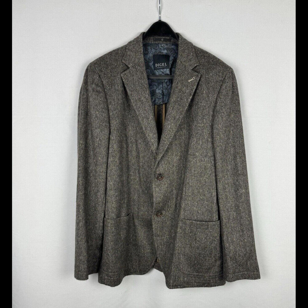 Digel Tweed Herringbone Wool Sport Coat Jacket Brown Size 42 L US